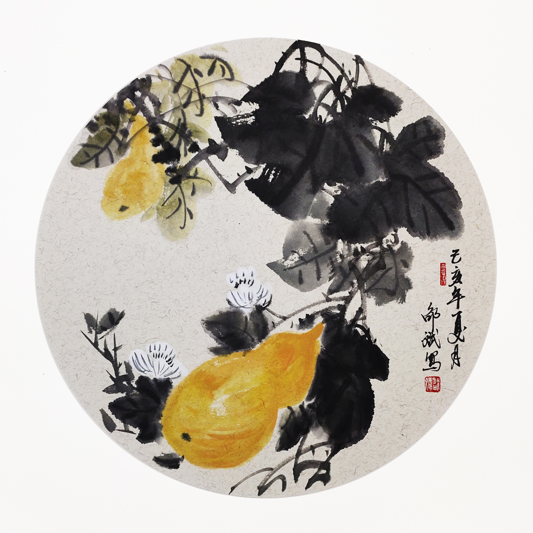 福祿吉祥  葫蘆 花鳥畫 圓形扇面 己亥夏月